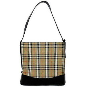 Burberry Shoulder Bag Beige Black Glen Check Canvas Patent Tote